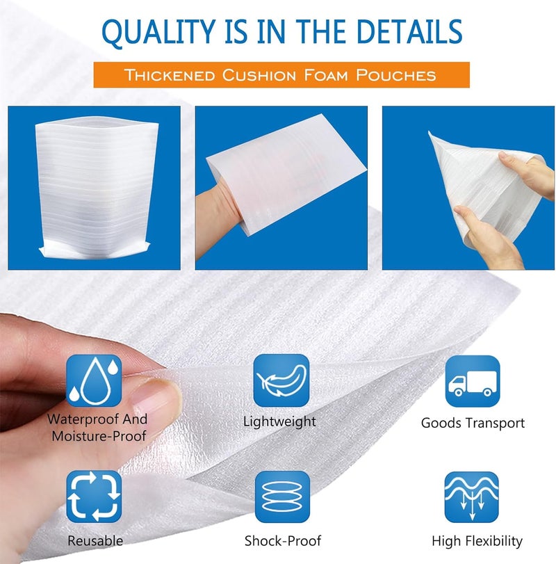 V-chen 50 Pack Foam Pouches, Cushion Foam Pouch for Moving and Storing, 5"x 8" Foam Wrap Pouches Protect Fragile Items, Protect mug, Glasses, China, and Dishes, Packing supplies - Image 3